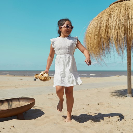 Meisjes crinkle jurk met ruches wit