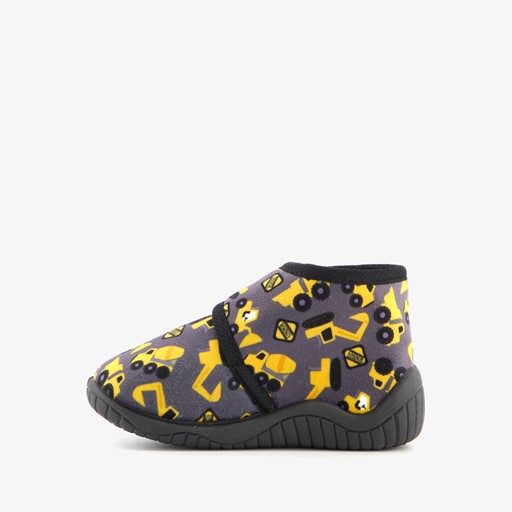 Kinder pantoffels met graafmachines grijs