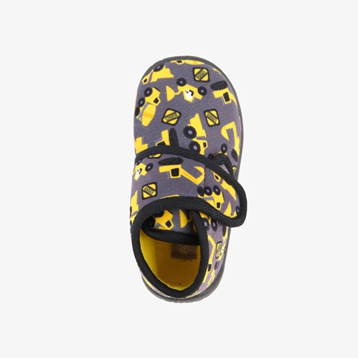 Kinder pantoffels met graafmachines grijs