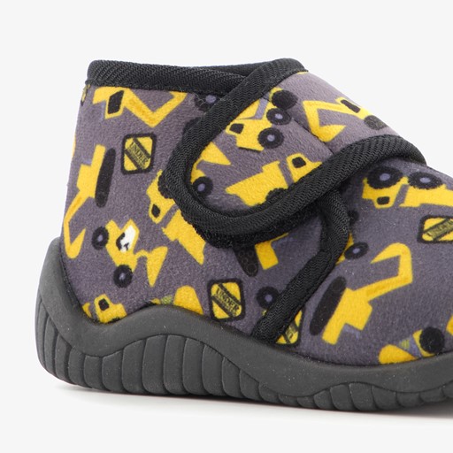 Kinder pantoffels met graafmachines grijs