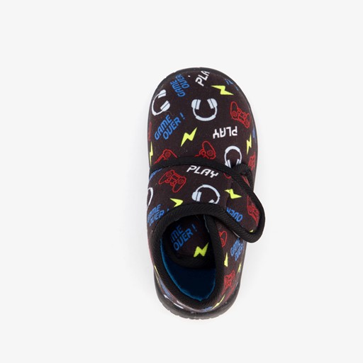 Kinder pantoffels zwart met print