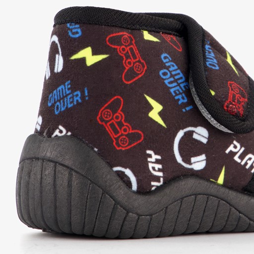 Kinder pantoffels zwart met print