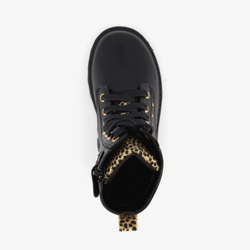 Zwarte meisjes veterboots gouden studs