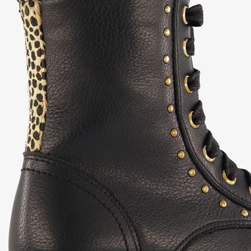 Zwarte meisjes veterboots gouden studs