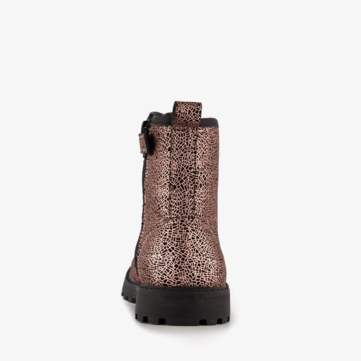 Meisjes veterboots metallic roze zwart