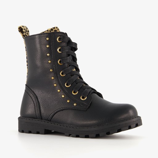Zwarte meisjes veterboots gouden studs