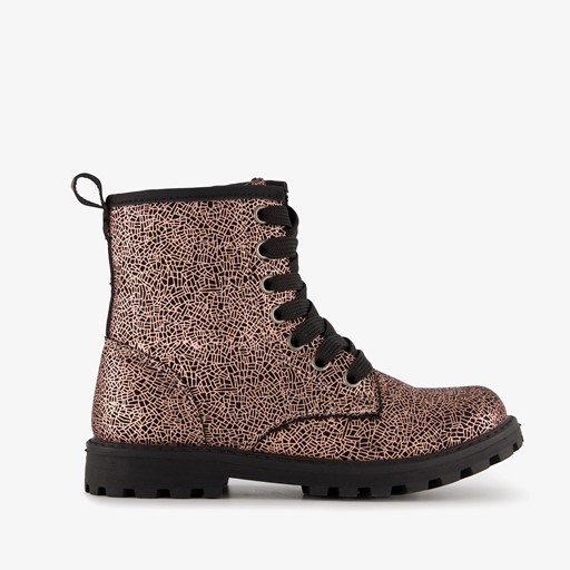 Meisjes veterboots metallic roze zwart