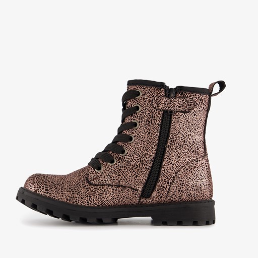 Meisjes veterboots metallic roze zwart