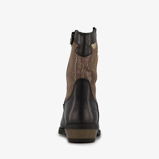Leren meisjes western boots zwart goud
