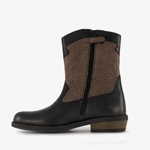 Leren meisjes western boots zwart goud
