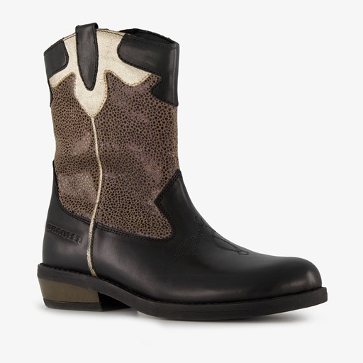 Leren meisjes western boots zwart goud