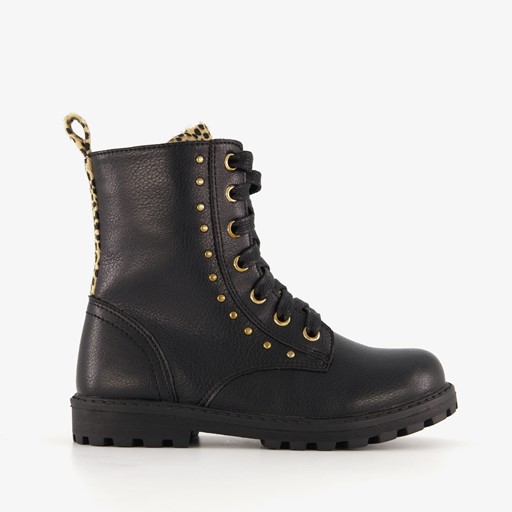 Zwartemeisjes veterboots met gouden studs