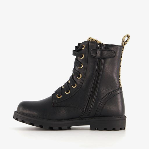 Zwartemeisjes veterboots met gouden studs