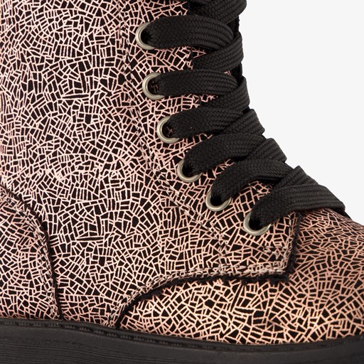 Meisjes veterboots metallic roze zwart
