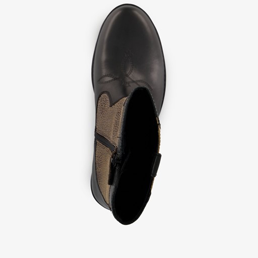 Leren meisjes western boots zwart goud