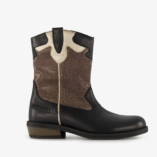 Leren meisjes western boots zwart goud