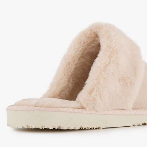 Dames sloffen met imitatiebont lichtroze