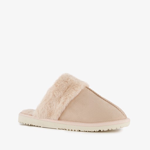 Dames sloffen met imitatiebont lichtroze