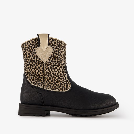 Meisjes enkellaarsjes cheetah print zwart
