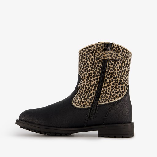 Meisjes enkellaarsjes cheetah print zwart