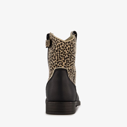 Meisjes enkellaarsjes cheetah print zwart