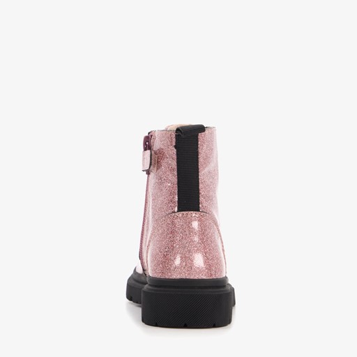 Leren meisjes veterboots roze glitters