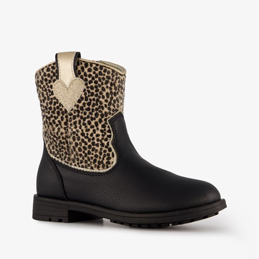 Meisjes enkellaarsjes cheetah print zwart