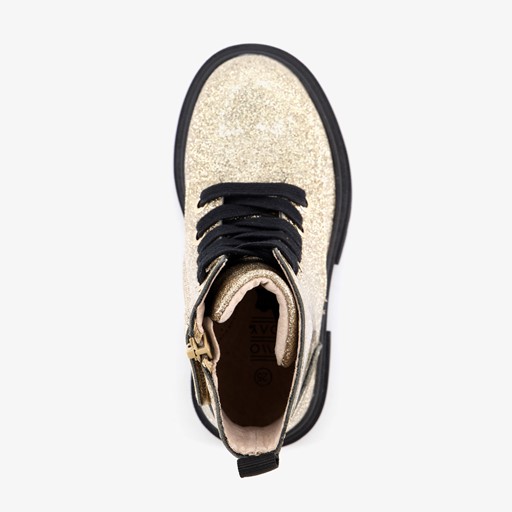 Leren meisjes veterboots goud glitters