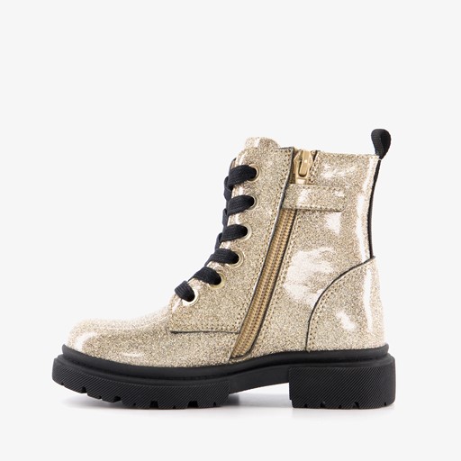 Leren meisjes veterboots goud glitters