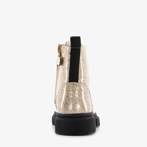 Leren meisjes veterboots goud glitters