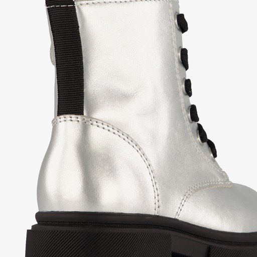 Leren meisjes veterboots zilver