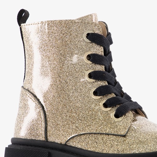 Leren meisjes veterboots goud glitters