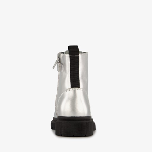 Leren meisjes veterboots zilver