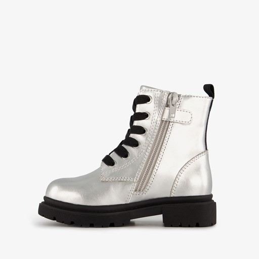 Leren meisjes veterboots zilver