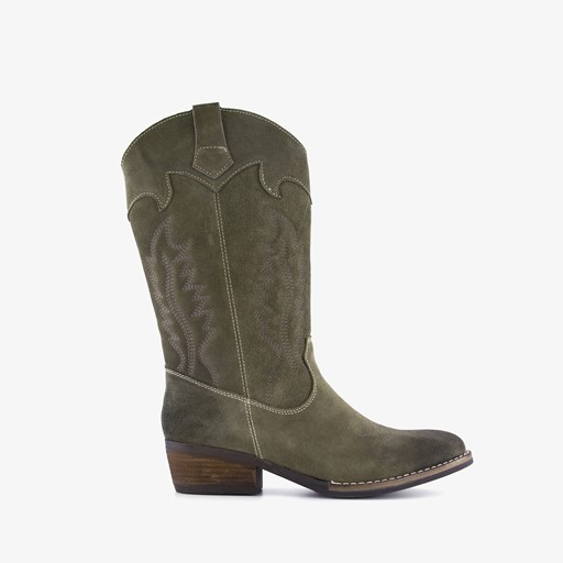 Suede dames western laarzen donkergroen