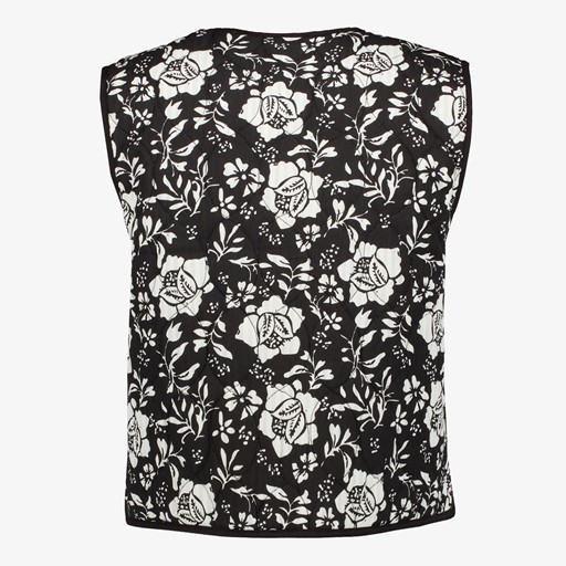 Dames gilet met bloemenprint zwart