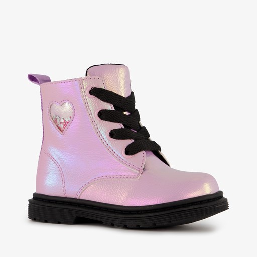 Meisjes veterboots paars met hartje