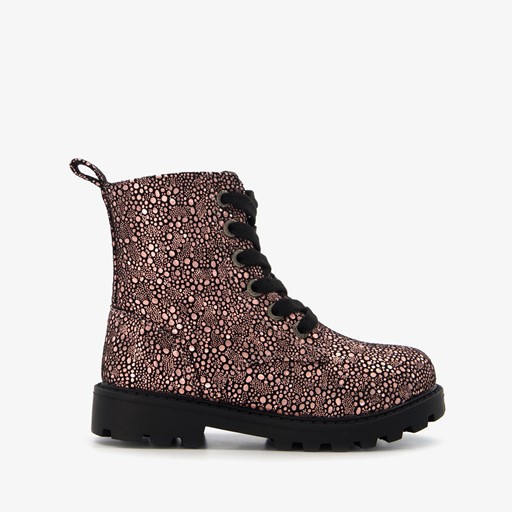 Metallic meisjes veterboots met stipjes