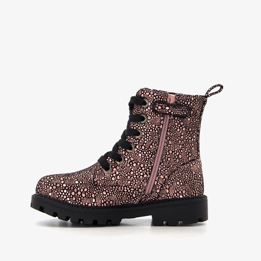 Metallic meisjes veterboots met stipjes