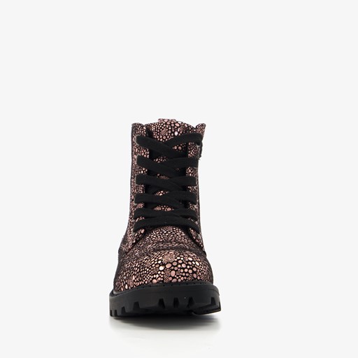Metallic meisjes veterboots met stipjes