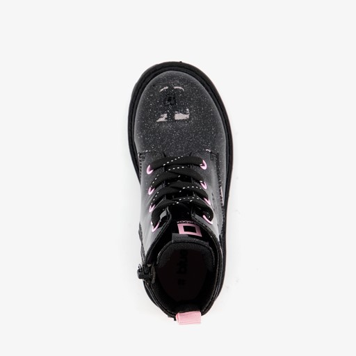 Meisjes lak veterboots zwart met glitters