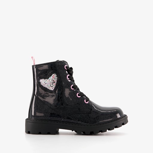 Meisjes lak veterboots zwart met glitters