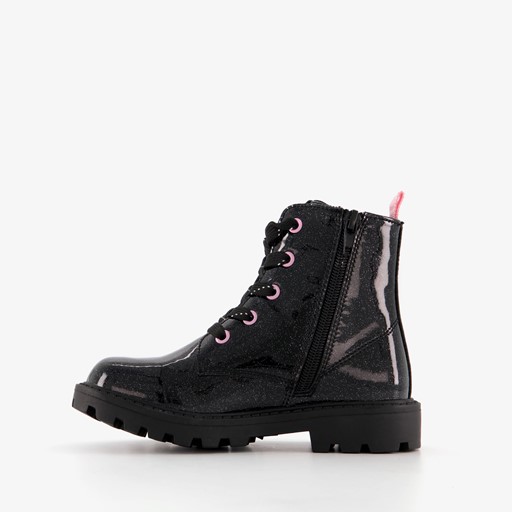 Meisjes lak veterboots zwart met glitters