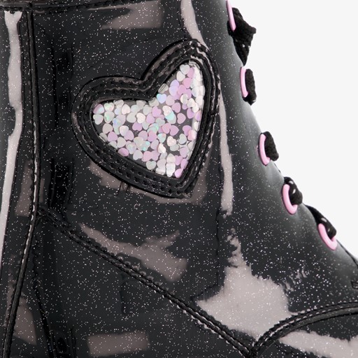 Meisjes lak veterboots zwart met glitters
