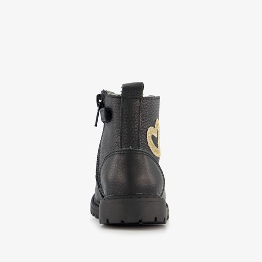 Leren meisjes veterboots zwart met hartje