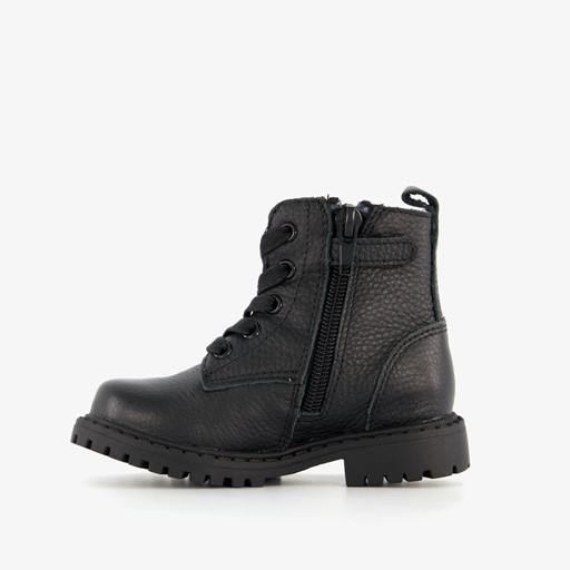 Leren meisjes veterboots zwart met hartje