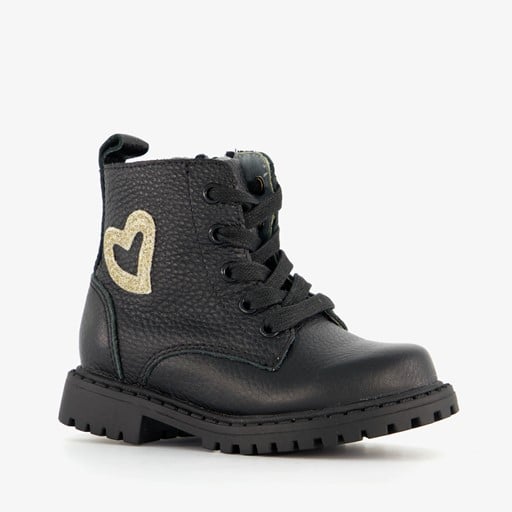 Leren meisjes veterboots zwart met hartje