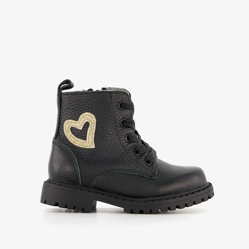 Leren meisjes veterboots zwart met hartje