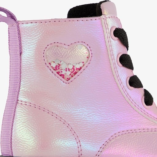 Meisjes veterboots paars met hartje
