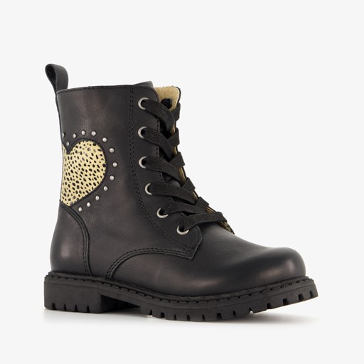 Leren meisjes veterboots zwart